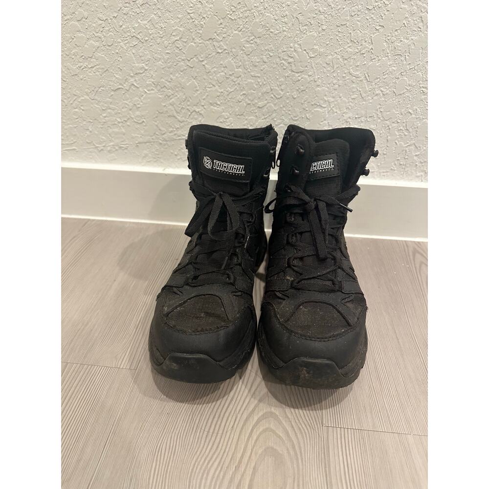 Tactical Performance Black Leather Combat Boots Men 8.5 Utility Workwear Outdoor - Picture 4 of 12